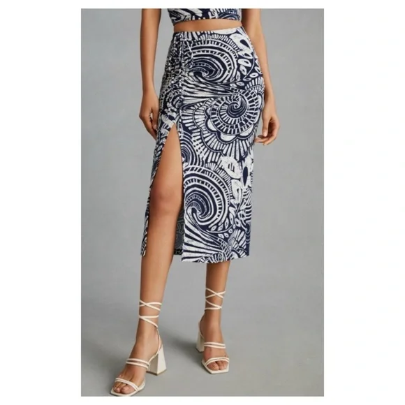 NWOT Anthropologie Floral Halter Top & Skirt Set in Blue & White  Size Small - Picture 5 of 10